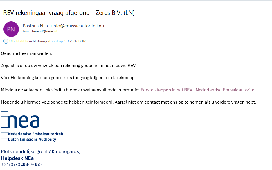 Rekening in het register voor vervoer (REV)